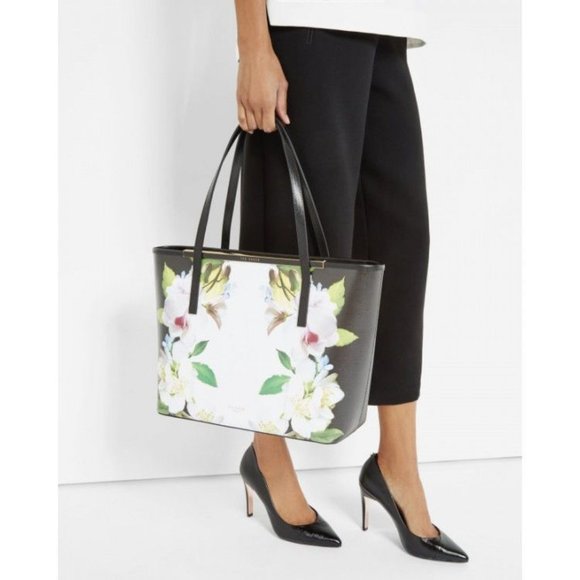 NWT Ted Baker London Leather Shopper Shoulder Tote Bag w/ Clutch Black Floral - Picture 8 of 9